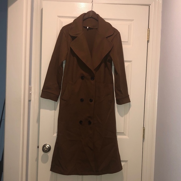 Women's Faux Wool Coat Double Breasted Trench Jacket - Picture 1 of 5